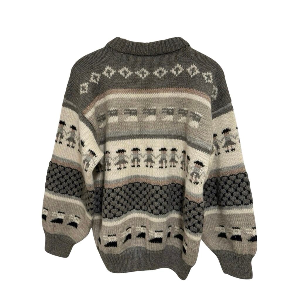 Vtg Peruvian Alpaca Wool Brown Sweater S/M Handmade Unisex Alpaca/Llama Design